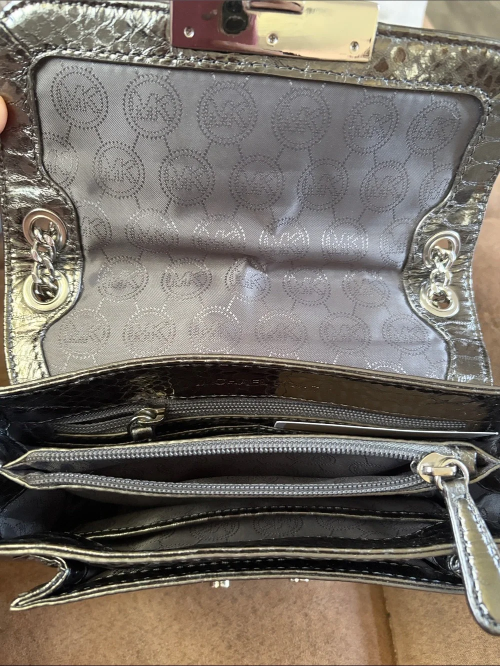 Michael Kors Silver Metallic Snake-Embossed Crossbody Bag NWOT